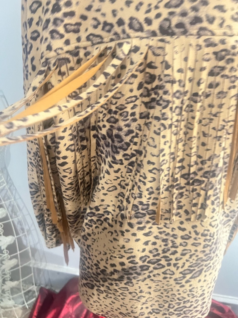 Blue B Collection Leopard Print Button-Up Fringe Shacket - Tan &  Black size L - Picture 8 of 10